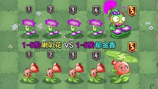 1-5阶喇叭花VS1-5阶郁金香！谁才是音波战神？#植物大战僵尸2