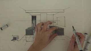 Render One-Point Perspective room in grayscale markers: Lesson 2, Section 3 Part 2
