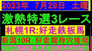 2023年 7月29日の厳選激熱レース【札幌1R/麒麟山特別/関越ステークス/アイビスサマーダッシュ/クイーンステークスの資金稼ぎ】