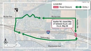 Overnight closures on Huetter Road beneath I-90