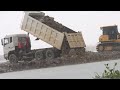 Beware The Great Safety Truck Unloading Heavy Rock Soil Wonderful Swamp Landfill