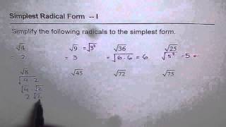 Introduction to Simplest Radical Forms Worksheet I