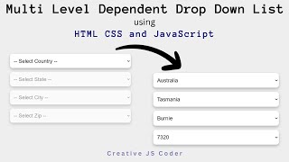 JavaScript Dependent Drop down list | Select Country State City Zip code Drop Down using JavaScript