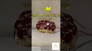 แหวนพลอยสามแถวโกเมนสีแดงกํ่า (Natural Red Garnet)