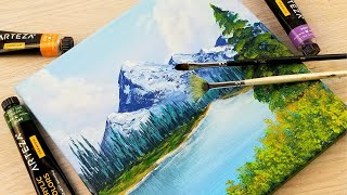 Acrylic painting for beginners | How to paint Mountain landscape |  Art challenge # 84