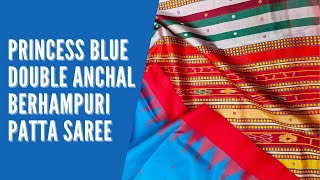 Princess Blue Double Anchal Berhampuri Patta Saree | 2021 Handloom Collections