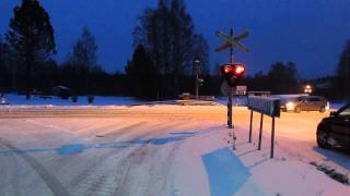 Museum train passed KOURA (Km.0402+0351) level crossing in Seinäjoki, Finland