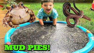 Kid Playing Outside Making Mud Pies, Muddy Puddles & Playing with Bugs & Frogs!