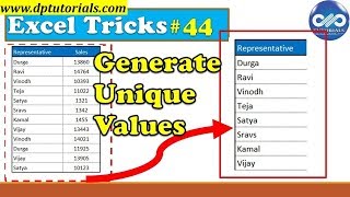 Excel Tricks : Generate Unique Values in a Column In Excel || Excel Tutoring || dptutorials