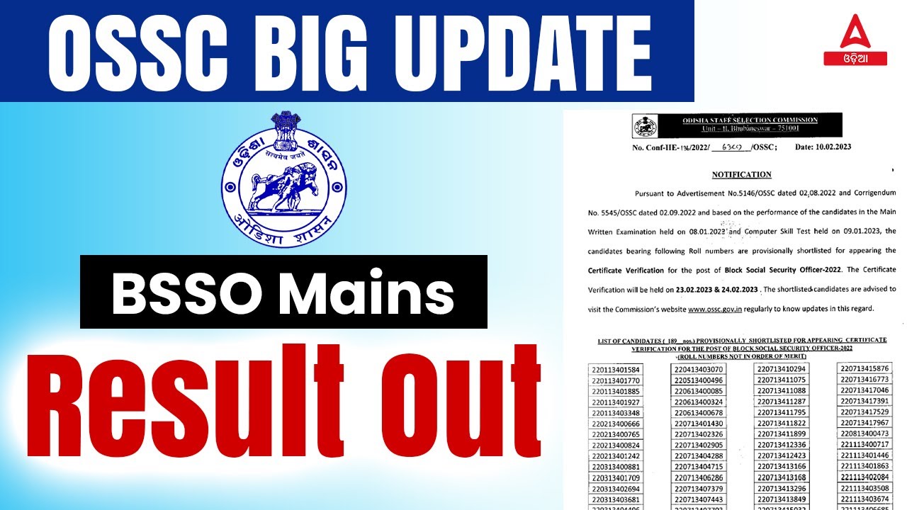 BSSO Result 2023 | BSSO Mains Result | Know Full Details - YouTube