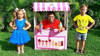 Diana and Roma Pretend Play Selling Ice Cream with Daddy