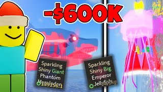 Spending 600k for Shiny Sparkling GIANT Phantom Megalodon and Emperor Jellyfish! (Fisch)