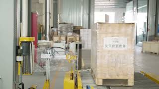 Fully automatic online pallet wrapping machine Pallet wrapper Prestretch film wrapper with conveyor