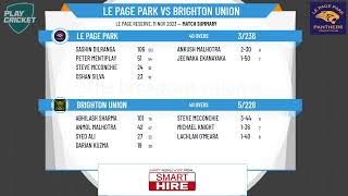 South East Cricket Association - 1- Longmuir Shield - Round 5 - Le Page Park v Brighton Union