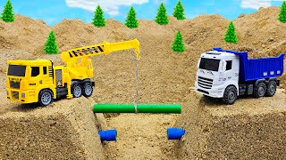 Construction Vehicles Toys Pipe Repair and Making Sand Road New | Toy Car Story