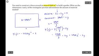 Optimization: Minimize Perimeter: Rectangular Garden