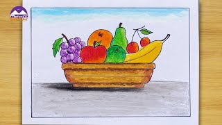 How to Draw  Fruit Basket Drawing | Fruit Basket Easy Step by Step | Fruit Bowl Drawing