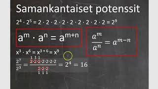 Kurssi 5: Kirjainlaskentaa, osa2: Samankantaiset potenssit