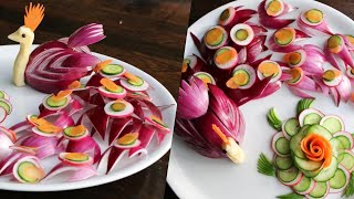 How to Make Onion Peacock - Vegetable Carving - Food Garnish