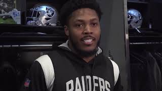 Raiders RB Josh Jacobs reacts to Derek Carr being benched. Dec 28, 2022