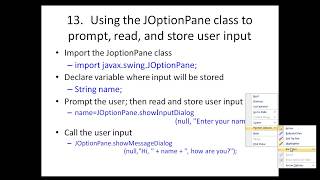 Getting input using the JOptionPane class