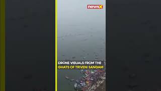 #watch Drone Visuals Capture Devotees Taking Holy Dip from the Ghats of Triveni Sangam