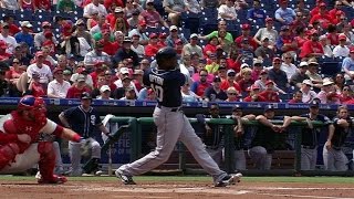 SD@PHI: Upton breaks bat, barrel flies into the seats