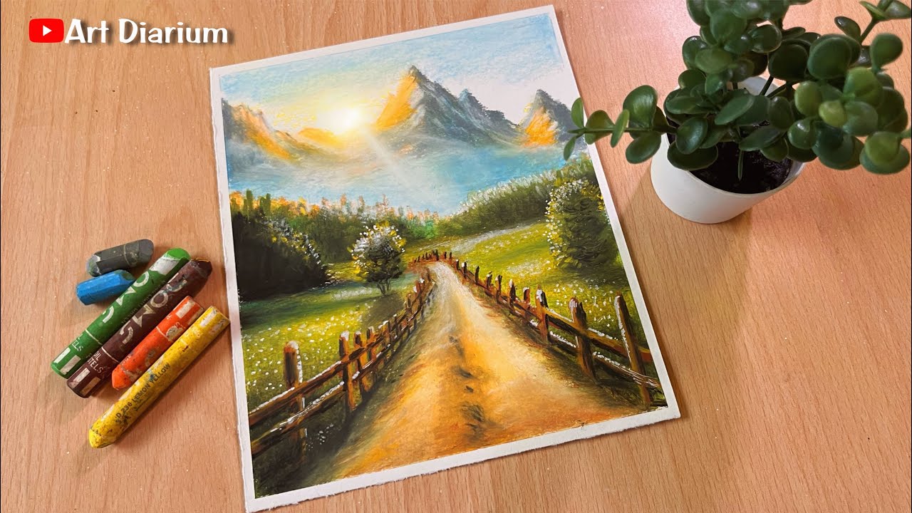 Oil Pastel Landscape Mountains Modern Landscape Painting On Canvas