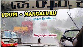 കനത്ത മഴ🔥ഉഡുപ്പി - മംഗളൂരു KSRTC ക്യാബിൻ റൈഡ് | NH66 ഹൈവേ റൈഡ് #ബസ് #ksrtc #ട്രെയിൻ #മഴ #ഗോവ