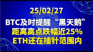 2月27日BTC及时提醒“黑天鹅”，距离高点跌幅近25%，ETH还在插针范围内。