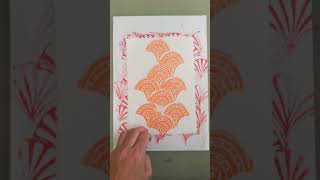 Printing a repeat pattern Linocut stamp - Orange Fan