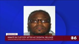Inmate mistakenly released from Virginia prison back in police custody