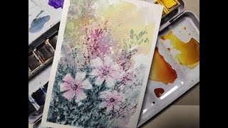 Soft pink flowers, Watercolor by Hedwig's Art.