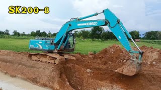 งานขุดขยายคลอง บรรยากาศยามเย็น KOBELCO SK200-8 มาร์ค8 ทีมงานเพรชทาย