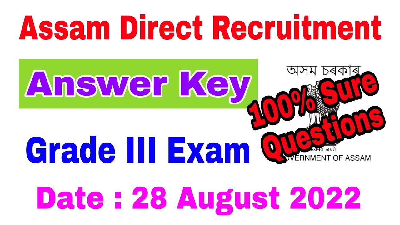 Answer Keys | Assam Direct Recruitment Exam | Fully Solved Grade 3 ...