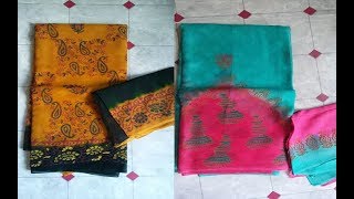 Pure Georgette Batik Printed Sarees With Blouse || Georgette Saree With Batik Print design