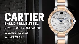 Cartier Ballon Blue Steel Rose Gold Diamond Ladies Watch WE902078 | SwissWatchExpo