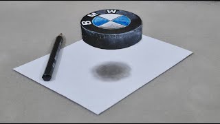 3d drawing easy bmw logo on paper-how to draw 3d