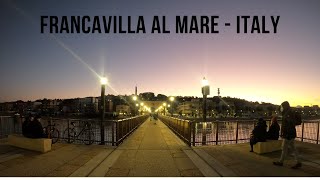 Sunset, sea and beautiful bridge at Francavilla al Mare, Italy