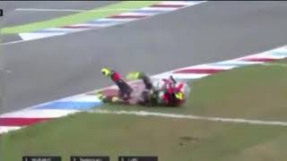 Lorenzo Baldassarri flies off his bike at Assen in a horror crash.