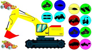 Unboxing and find them in the Red Hole - Bus, Dump Truck, Excavator, Police car, Tanker, Mixer truck
