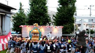 平成23年　川崎・上平間八幡大神　例大祭　迫力ある神輿揉み＝境内