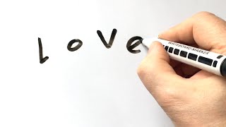 How to Turn Words Love into a Cartoon - Drawing on Whiteboard Step by Step