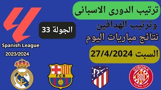 ترتيب الدوري الإسباني وترتيب الهدافين ونتائج مباريات اليوم السبت27-4-2024 من الجولة 33