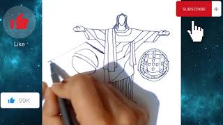How to draw Christ the Redeemer statue. Portugal and Brazil flag Drawing.Art.Christ statue drawing.