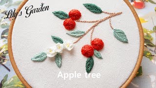 나홀로 프랑스자수 no. 63 사과나무(Apple tree) Flower embroidery, 입체자수, 서큘러 로즈 스티치