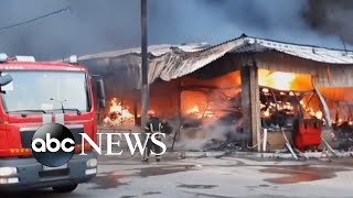 Kharkiv market on fire following Russian shelling l ABC News