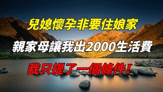 兒媳懷孕非要住娘家，親家母讓我出2000生活費，我只提了一個條件。【中老年時光館】#中老年情感故事#兒媳矛盾#人生經歷#晚年