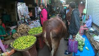 インドの市場を徘徊する野良牛