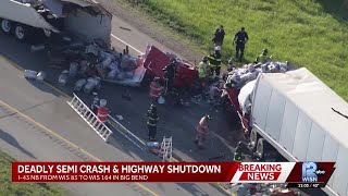 Fatal semi truck crash shuts down I-43 north in Waukesha County